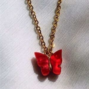 Red Stainless Steel & Acrylic Butterfly Necklaces